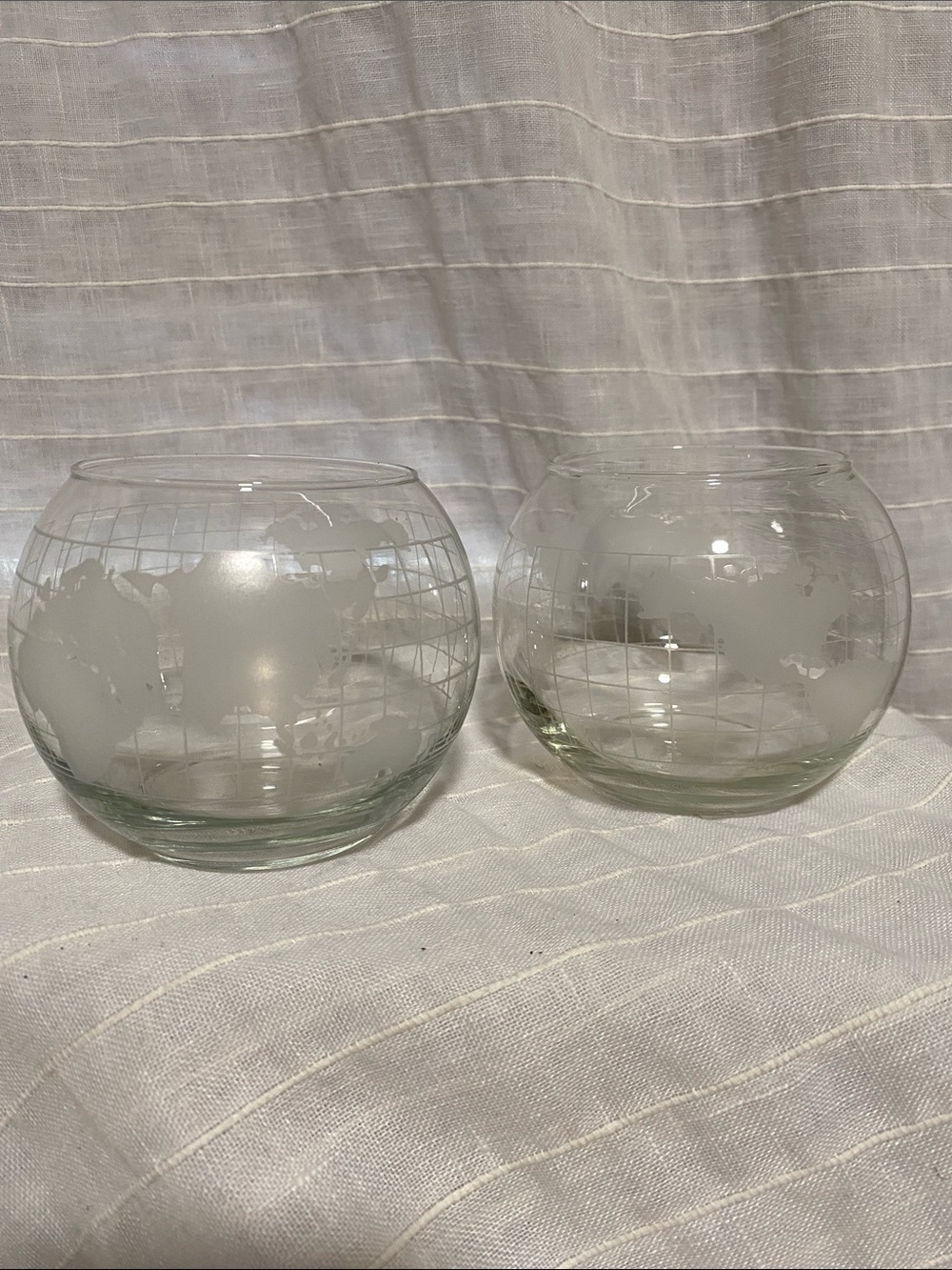 1970’s Etched Globe Glass Nestles - Clear Glass (Set of 2)